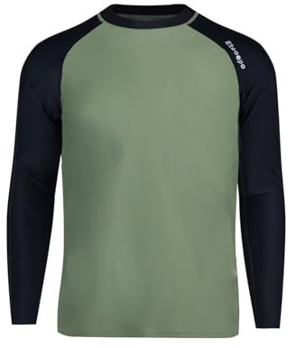 SURFEASY Rashguard Herren Langarm UPF 50+ Schwimmshirts Atmungsaktiv Surfen Angeln Wandern UV-Schutz Langarmshirt (Grün/Schwarz, L)