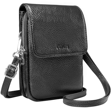 befen Echtleder Handytasche zum Umhängen, RFID-Blockierung Handy Umhängetasche Damen Leder, Handytasche mit Geldbörse zum Umhängen, Crossbody Bag mit Verstellbar Schultergurt, Schwarz