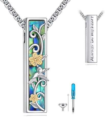 CUPENDA Kolibri Urne Halsketten für Asche Sterling Silber Kolibri 3D Bar Kremation Schmuck für Asche Erinnerung Schmuck für Damen Herren