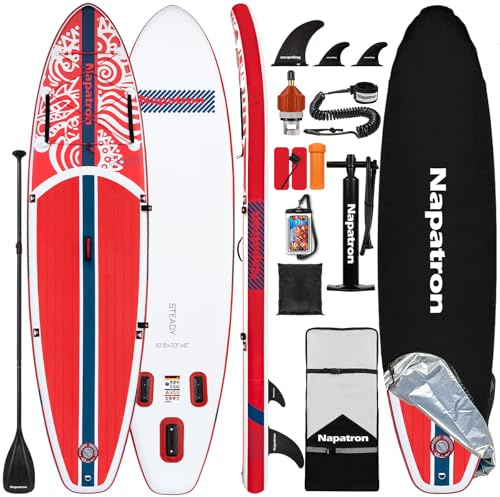 Napatron Aufblasbares Paddle Board,320cm Ultra Leichtgewicht Sup Board,Stand Up Paddling Board,Anti-Rutschdeck,Gewickelte Leine & Tragetasche,Stabil rund um Stand Up Paddle Board für Erwachsene