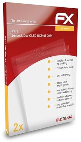 atFoliX Panzerfolie kompatibel mit Asus Zenbook Duo OLED UX8406 2024 Schutzfolie, entspiegelnde und stoßdämpfende FX Folie (2er Set)