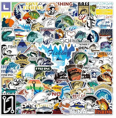 100 Stück Fishing Sticker Set, Angeln Aufkleber, Go Fishing Club Aufkleber Packs, Wasserfeste PVC Aufkleber, Aufkleber für Back of Laptop, Campingbox, Roller, Handyhülle, Sportflasche, Koffer, Bikes