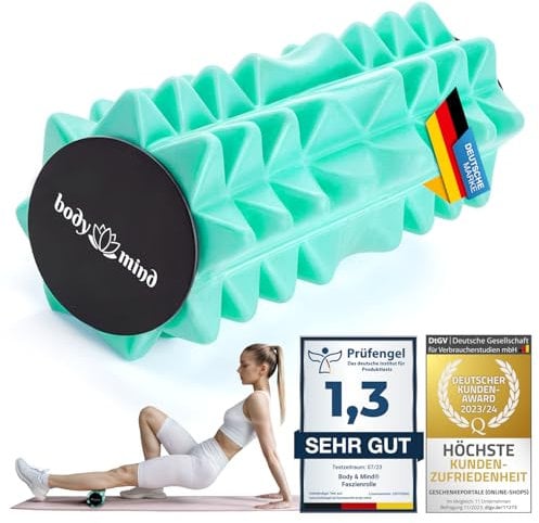 Body & Mind® Mini-Faszienrolle – Kompakte Massage-Rolle für gezieltes Faszientraining; Ideal für Füße, Hände, Knie Nacken, Rücken, Beine & weitere Muskelgruppen; 15 x 6 cm (Grün)