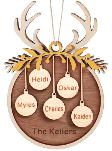 Personalised Wooden Christmas Ornaments Gifts with Your Family Names, Custom Wood Ornament Gift for Christmas Tree Hanging Decorations - Personalised Wooden Christmas Ornaments Gifts