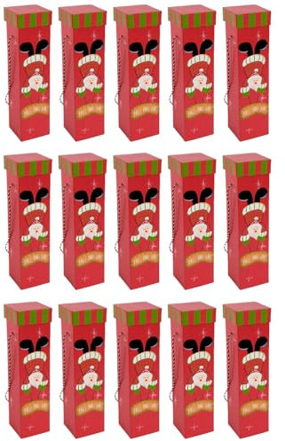 Tradineur - Pack de 15 Cajas para Botella de Vino - Diseño Navideño - Fabricación en cartón Resistente Guardar navidades - Color Rojo y Verde