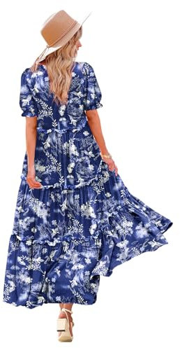 YESNO Women Summer Dress Causal Short Sleeve Floral Maxi Dress with Pockets M ETXUK CR436