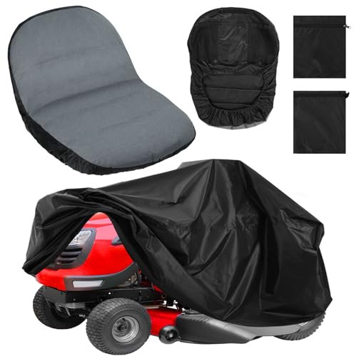 Colingmill 2 Stück Rasenmäher-Abdeckung, Traktor-Sitzbezug mit 2 Aufbewahrungstaschen, wasserdichte Polyester-Oxford-Rasentraktorabdeckung, passend für Decks bis zu 137,2 cm, gegen Wasser,