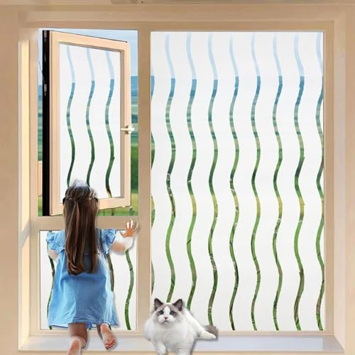 Static Cling Window Film 105 x 480 cm, Light Blocking, Daytime Privacy Decorative, Removable Reusable, Window Film Privacy Blackout, for Window, wave