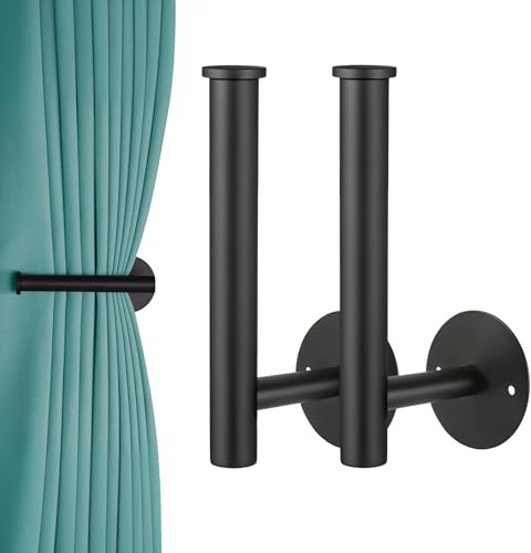 2PCS Self Adhesive Tie Backs for Curtains - Black Curtain Tie Backs | Wall Mounted No Drill Curtain Holdbacks with Round Base,Stainless Steel Curtain Tiebacks for Bedroom,Living Room,Bathroom