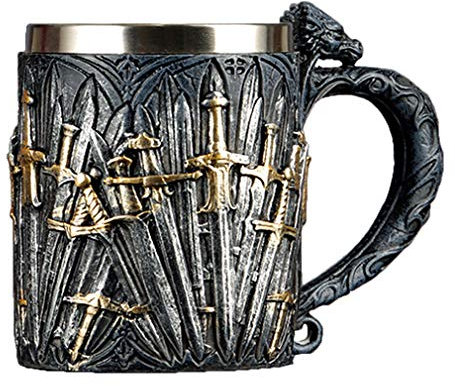 Game of Throne Norsemen Rustic Mug Gothique Pirate Mug Rétro Vintage Bar FestivalCup,3D Tasse en acier inoxydable Tasse à boire pour boisson, café, bière (C)