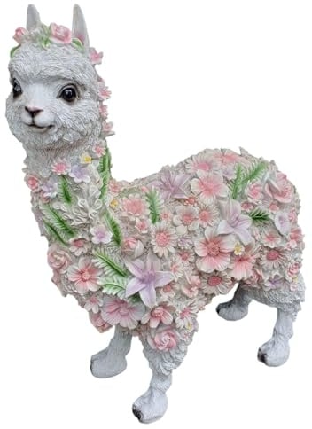 Aspinaworld Gartenfigur Blumen Alpaka Figur 45 cm, Figur für den Garten, wetterfeste Deko
