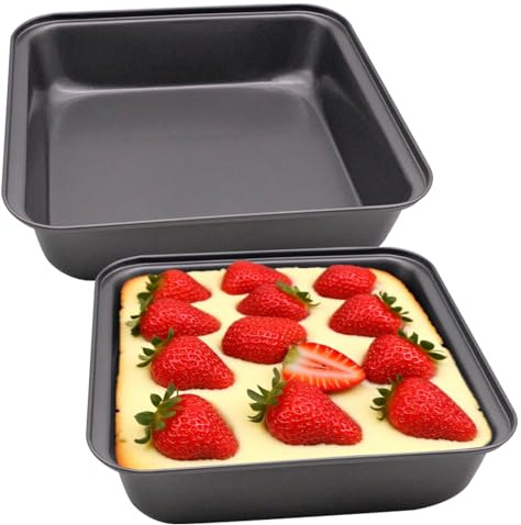 INHEMING Quadratische Auflaufform, Edelstahl Brownie Kuchenform Eckig，22cm backform eckig mit Antihaftbeschichtet für Heißluftfritteuse, Lasagne, Kuchen