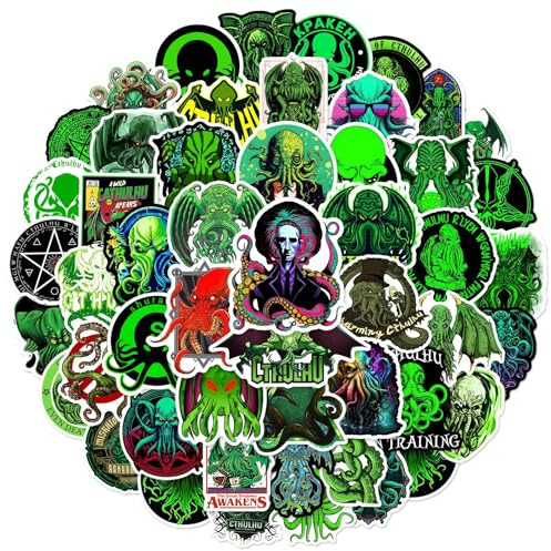 Cthulhu-Aufkleber für Horror-Fans, wasserdichtes Vinyl-Aufkleber-Set mit Lovecraftian Monstern, Eldritch-Kunst und kosmischen Kreaturen für Laptop, Skateboard, Motorrad, Helm, Wasserflasche, 50 Stück
