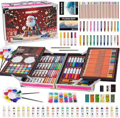 KINSPORY Malkoffer für Kinder, 139-tlg. Malset für Kinder, Malerei set | Kreatives Malset Kinder mit vielfältigen Malutensilien für Kunstkurse, Geschenk für Geburtstage, Feiertage und Weihnachten
