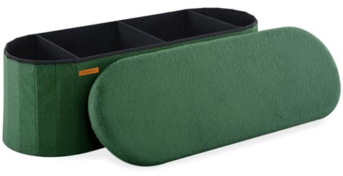 HAUSFRAU Sitzhocker mit Stauraum Sitzbank Hocker klappbar Aufbewahrungsbox, bis 300 kg belastbar, Fußbank für Wohnzimmer Schlafzimmer Flur, 110x38x38 cm, Fleece Grün