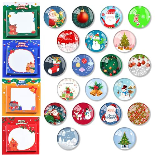 Weihnachten Dekorative Magnete, Cartoon Weihnachten Notizzettel, 20-Weihnachten Kühlschrank Magnete,4-Kreative Mini Notizzettel für Bastelarbeiten Küche Schule Büro Schreibwaren