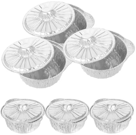 Abaodam Lot de 6 Casseroles en Papier D'aluminium Rondes de 1150 ML avec Couvercles, Résistantes et Multifonctions pour Cuisson et Petits Rassemblements en Plein Air