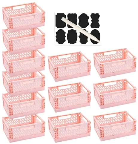 XAHMBSS 12 Stück Klappboxen Klein 15×9.7×6 cm,Box Storage,Organizer,Faltbare Aufbewahrungskörbe mit Griffen,Kisten Klein Faltboxen für Küche,Büro,Schublade (Rosa)