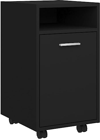 Mhdvray Roll-Beistellschrank Schwarz 33x38x60 cm Holzwerkstoff mit Kipp-Schutz Wandhalterung Balkon-Sideboard Garagen-Organizer 4 Rollen