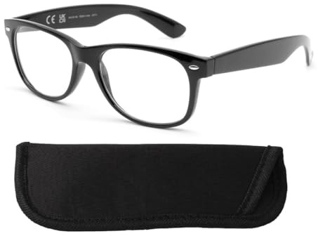 I-Sential Bifocal Reading Glases Black Frame Clear Lens Mens Womens Retro Classic With Case +1.5