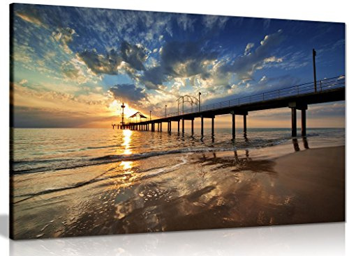 Pier At Sunrise Sea Canvas Wall Art Picture Print (18x12in)