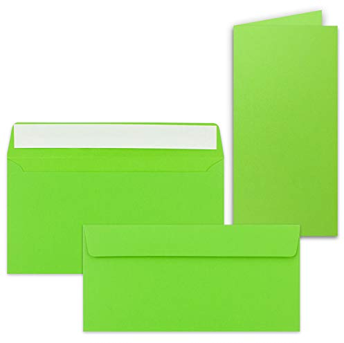 25x Faltkarten-Set mit Briefumschlägen DIN Lang in Hellgrün (Grün) - 21 x 10,5 cm - Blank Klappkarten und Umschläge für Einladungen und Grüße zu Geburtstag und Hochzeit