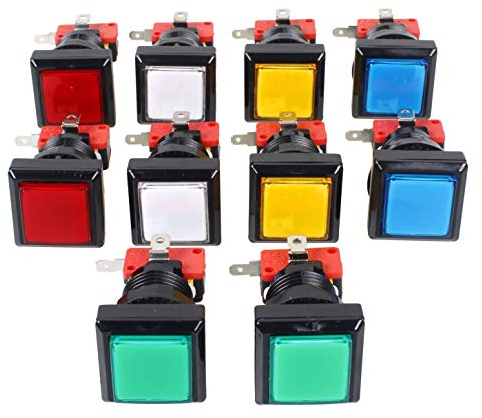 EG STARTS 10x Arcade forma cuadrada botón luminoso LED con micro switch En la arcada de la máquina de juego consolas de videojuegos Jamma kit de piezas de la lámpara 12V 33mm Botones