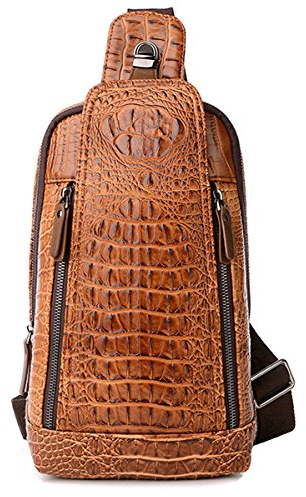 FiveloevTwo Herren Sling Bags Crocodile Leder Brustbeutel Rucksack Schultertasche Umhängetasche Reisetasche Brusttasche Rucksack zum Wandern Radfahren Freizeittasche Crossbody Bag Braun