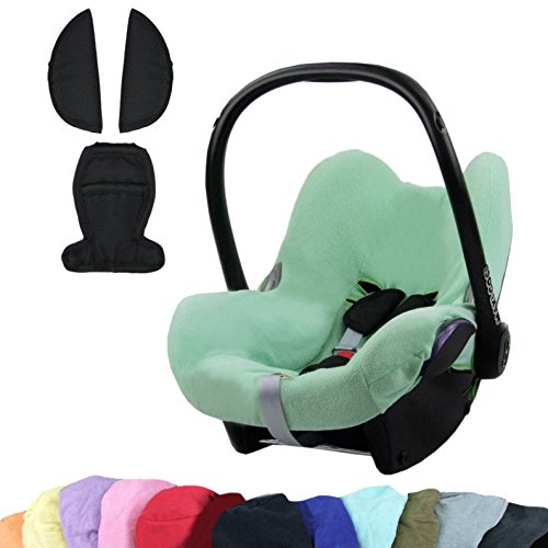BAMBINIWELT KOMBI-ANGEBOT Sommerbezug, Schonbezug, Bezug aus Frottee + Gurtpolster für Maxi Cosi CabrioFix (minze + schwarz)