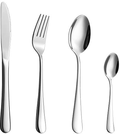 Velaze Besteck Set 4 Person, 16-teiliges Besteckset aus Edelstahl mit 4 * Steakmesser/Gabeln/Löffel/Kaffeelöffel für Zuhause & Restaurant, Modernes Design, Spiegelpoliert, Gut als Geschenk