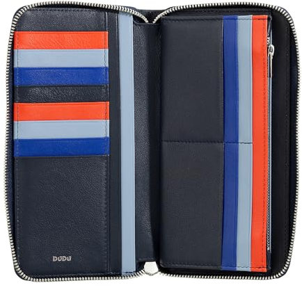 DUDU Portafoglio Donna Grande con Cerniera RFID in Pelle Nappa Zip Around 14 Tasche Porta Carte di credito e Portamonete Navy
