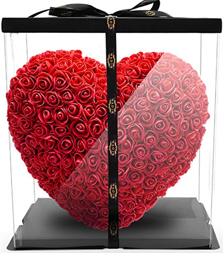 Nadir Rosenherz Blumenherz rot/inklusive Geschenkbox/Rose Bear with Giftbox/Valentinstag Muttertag Geburtstag Jahrestag Jubiläen ROSEBEAR Herz aus ewigen Infinity Rosen