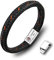 Casisto.J Lederarmband Herren Armband Herren Männer Leder Edelstahl Gravur Schwarz Braun Geflochten mit Magnet Verschluss (Schwarz, 20)