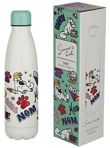 Simon's Cat Pawsome Turquoise/White Printed Insulated Flask 100% Stainless Steel Capacity 500 ml
