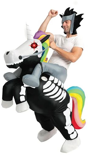 Spooktacular Creations Aufblasbares Einhorn-Skelett Kostüm, auf einem Einhorn-Skelett reiten, Deluxe Halloween-Kostüm für Erwachsene Unisex, Einheitsgröße