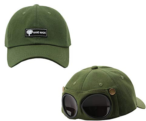 Baseball Cap Hüte Dad Hat Outdoor Cap mit Anti-UV Ohrenklappen, Trooper Trapper Pilotenbrille Kappe für Damen und Herren - Grün - Einheitsgröße
