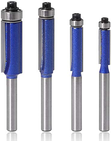 Mesee 4 Pieces Top End Bearing Flush Trim Router Bits Set, 1/4 Inch Shank Industrial Grade Template Pattern Flush Trimming Router Bit Woodworking Milling Cutter Tools - 1/4 5/16 3/8 1/2