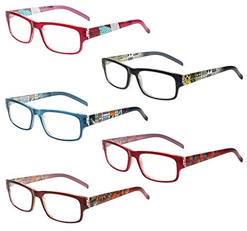 Kerecsen 5 Pack Lesebrille Damen Gute Brillen Hochwertig Mode Federscharniere Komfortabel Lesehilfe fur Frauen (5 Farbe Mischen, 3.0)