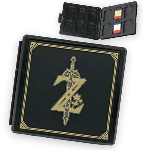 Nintendo Switch Games Case Storage - Black Zelda Logo Design - Holds 12 Switch Game Cards & 12 Micro SD Cards - Micro SD Storage Case Games Case BOTW