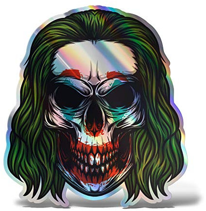 Erreinge® Adesivo Olografico 10 cm Joker Teschio Sticker stampato per Auto Moto Parete Paraurti Computer Portatile Bagagli Biciclette