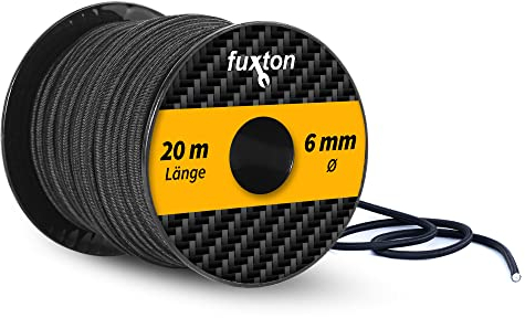 fuxton® Gummiseil (6 mm x 20 m), Expanderseil, Gummileine, Bungee Cord Marine, Spanngummi Meterware, schwarz