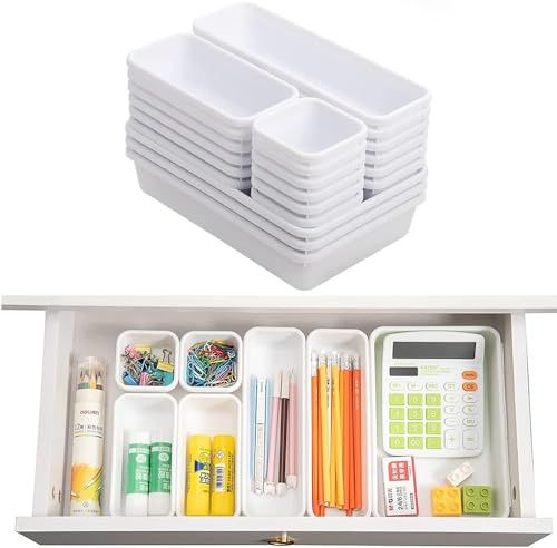 STARVAST 24er-Set Schubladen Ordnungssystem Büro, Aufbewahrungsbox für Schubladen Verstellbar Kunststoff Organizer Küche,Badezimmer,Büro, Home Trennsystem (Weiß)