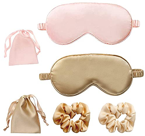 2 Stücke Verstellbare Schlafmaske, Verstellbar Augenmaske, Reise Schlafbrille, Augenmaske für Männer & Frauen Nachtschlaf, Reisen, Nickerchen (Gold+Rosa)