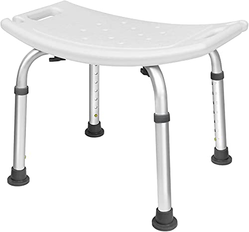 Aufun Duschstuhl Duschhocker Duschsitz Höhenverstellbar 38-53cm, Alu Badehocker für Alter, Kinder und Schwangere, Weiß