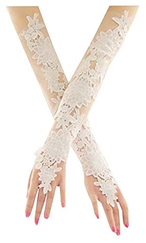 Frauen Braut Lange Spitzenhandschuhe, Ellenbogen Fingerlose Kleid Handschuhe Hochzeit Abschlussball Kostüm