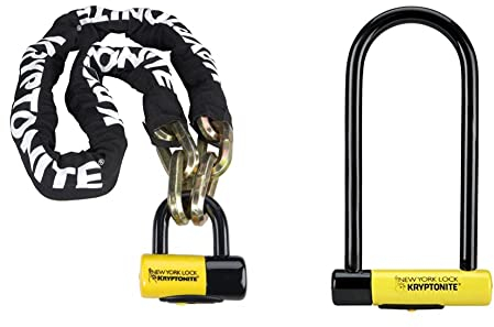 Kryptonite Unisex-Erwachsene New York Fahgettaboudit Chain 1415 (14Mm X 150Cm) with Ny Disc 15Mm Shackle Locks, Black/Yellow, (1410) 14mm x 60 & New York LS Fahrradschloss, robust, GK002161, gelb