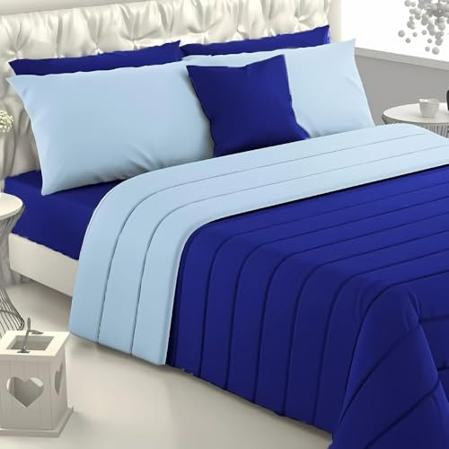 Viterbo Biancheria - Piumone Matrimoniale Invernale Caldo, Trapunta Invernale Matrimoniale Made in Italy, Imbottitura di 300 Gr/Mq, Coperta Copriletto (Matrimoniale (4111), Blu/Celeste)