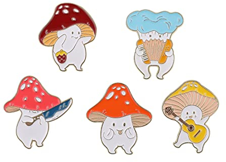 5 Stück Pilz Emaille Anstecker Pin Niedliche Cartoon Pflanze Revers Abzeichen Anstecker Brosche für Damen Mädchen Bags Kleidung Hüte