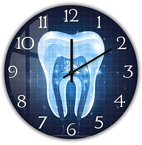 Geek Alerts Abstraktes blaues Zahnarzt-Design, leise, Nicht tickende Wanduhr, 30.5 cm Zähne, Acryldruck, hängende Uhr für Zahnarzt, Klinik, Büro, Querschnitt, Anatomie-Dekor (Acrylrahmenlos)