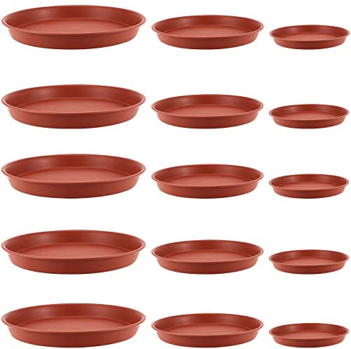 MANCHAP 15 Stück Pflanzenuntertassen Kunststoff Rot, 3 Größen, Untertassen Blumentopf, Untersetzer Garten, Kunststoff Blumentopf Tabletts, Runde Abtropfschale, 15,7 cm/17 cm/23,7 cm